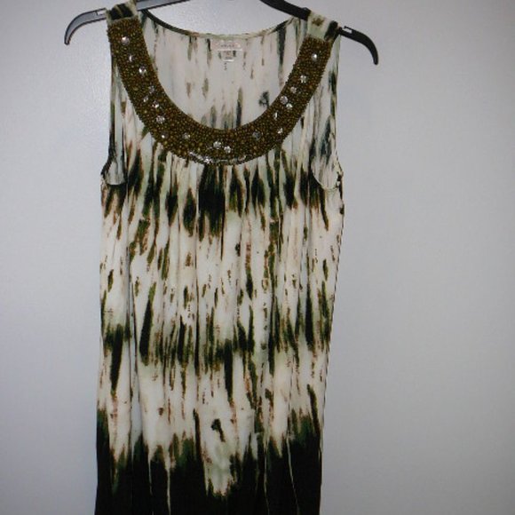 Dress Barn Woman Beaded & Jeweled Neckline Cream Color Sleeveless Dress-Size 20 - Picture 1 of 4